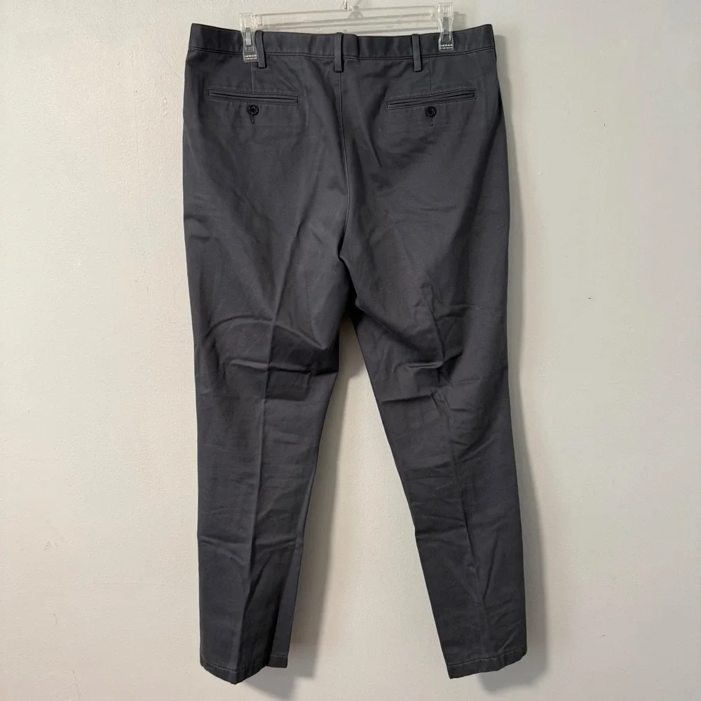 Lands End No Iron Traditional Fit Chinos Gray Cotton Flat Front Pants 40x33